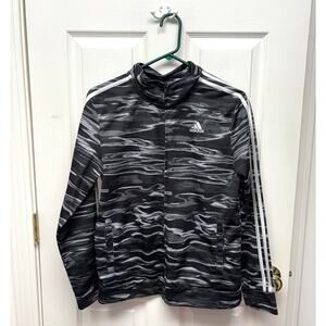 Adidas Big Boys Tricot Jacket, Black White Full Zip, Mock Neck, Size XL 18/20
